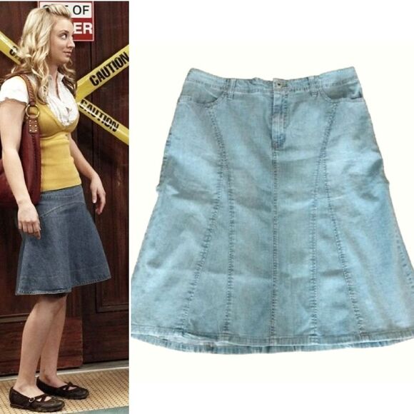 Y2K Light Denim Wash High Waist Midi Flare Jean Skirt Plussize 14 - Picture 1 of 10